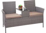 Panca In Poly-Rattan Con Tavolo HWC-E24, Panca Da Giardino Gruppo Di Seduta Divano Da Giardino, 132Cm ~ Grigio, Cuscini Crema