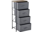 [Comò Con 4 Cassetti Console 95 X 45 X 30 Cm Scaffale Con Contenitori Comodino Con Cassetti In Tessuto Non Tessuto Colori Grigio/Legno