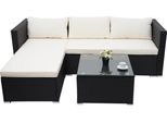 Set In Poly-Rattan HWC-F57, Set Da Balcone/Giardino/Lounge Gruppo Di Divani ~ Nero, Cuscini Crema Senza Cuscini Decorativi