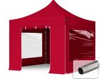 Toolport 3X3M Gazebo Pieghevole Con Laterali (Finestre Panoramiche), Premium Acciaio, Rosso
