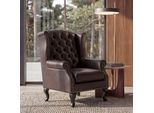 Poltrona Reclinabile Poltrona Club Poltrona Ad Ala Chesterfield, Pelle Finta ~ Marrone Antico Senza Pouf