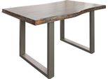 MASSIVMOEBEL24 | Freeform 5 Tavolo Da Pranzo In Legno Di Acacia - Laccato Grigio / Gambe In Ferro - Argento Mat 140X90X77