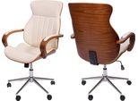 Sedia Da Ufficio HWC-H39, Sedia Da Scrivania Girevole Sedia Executive, In Legno Curvo Effetto Noce In Ecopelle Certificata Fsc® ~ Crema
