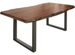 MASSIVMOEBEL24 | Freeform 5 Tavolo Da Pranzo In Legno Di Acacia - Laccato Natur / Gambe In Ferro - Argento Mat 180X90X77