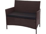 Panchina Da Giardino In Poly-Rattan Halden, Seduta ~ Marrone Screziato, Cuscini Neri