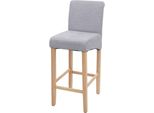 Sgabello Da Bar HWC-C33, Sgabello Da Banco, Legno Certificato Mvg ~ Grigio Chiaro, Gambe Chiare, Tessuto/Tessuto