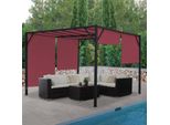 Pergola Baia, Tetto A Padiglione Da Giardino, Robusta Struttura In Acciaio Da 6 Cm + Tetto Scorrevole Rosso Bordeaux ~ 3X3M