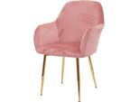 Sedia Da Pranzo HWC-F18, Sedia Da Cucina, Design Retrò ~ Velluto Rosa Antico, Gambe Dorate