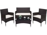 Set In Poly-Rattan HWC-F55, Set Da Balcone/Giardino/Lounge Gruppo Di Divani ~ Marrone, Cuscini Color Crema
