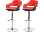 Set Di 2 Sgabelli Da Bar HWC-F16, Sgabello Da Banco Girevole, Con Schienale In Similpelle ~ Rosso-Nero