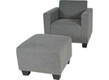 Poltrona Lounge Modulare Con Pouf Lyon, Tessuto/Tessuto ~ Grigio