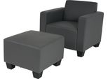 Sedia Lounge Modulare Con Pouf Lyon, Pelle Finta ~ Grigio Scuro