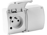 Presa Di Corrente A 2 Vie Sistema Francese Presa Di Corrente Doppia Coperchio Incernierato IP44 162-01 Dv Bianco
