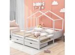 Letto Per Bambini Merax 90X200Cm/90X200Cm Con Protezione Anticaduta E Rete A Doghe, Letto A Casetta Con Cassetti, Due Letti Singoli Letto Matrimoniale Per 2 Bambini, Bianco