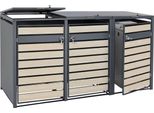 Contenitore Per Rifiuti A 3 Scomparti HWC-J81, Contenitore Per Rifiuti, Espandibile, In Metallo Da 82 Kg, Antracite ~ Aspetto Legno Di Faggio Marrone Chiaro