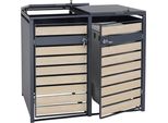 Contenitore Per Rifiuti A 2 Scomparti HWC-J81, Contenitore Per Rifiuti, Espandibile, Metallo 50 Kg, Antracite ~ Faggio Marrone Chiaro