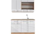 Vicco Cucina Completa Fame-Line, 140 Cm Senza Piano Di Lavoro, Bianco Lucido/Oro Power Oak