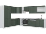 Vicco Cucina Angolare Completa Fame-Line, 257 X 347 Cm Senza Piano Di Lavoro, Verde-Oro Country House/Bianco