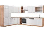 Vicco Cucina Angolare Completa Fame-Line, 257 X 347 Cm Senza Piano Di Lavoro, Bianco Lucido/Oro Power Oak