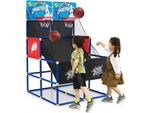 Set Gioco Basket Arcade Costway, Supporto Per Pallacanestro Con 2 Canestri, 4 Palloni E Pompa, Mini Canestro Per Esterno Indoor, Gioco Basket 2 Giocatori, Canestro Per Bambini Adulti, Altezza 140Cm