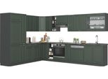 Vicco Cucina Angolare Completa Fame-Line, 257 X 347 Cm Senza Piano Di Lavoro, Verde-Oro Country House/Antracite