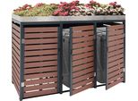 3 Contenitori Per Rifiuti HWC-K14, Contenitore Per Rifiuti Con Fioriera, 124X200X84Cm Wpc Acciaio Inox 107Kg ~ Aspetto Legno Di Noce