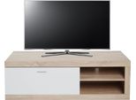 Porta Tv HWC-L33, Porta Tv Tavolino Porta Tv Cassettiera Tv, Legno 43X140X41Cm Vano Portaoggetti, Aspetto Rovere, Bianco
