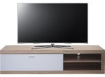 Porta Tv HWC-L33, Porta Tv Tavolino Porta Tv Cassettiera Tv, Legno 43X180X41Cm Vano Portaoggetti, Aspetto Rovere, Bianco