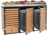 Contenitore A 3 Scomparti HWC-K14, Contenitore Con Fioriera, 124X200X84Cm Wpc Acciaio Inox 107Kg ~ Look Teak