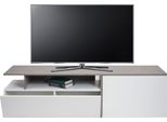 Porta Tv HWC-L34, Tavolo Basso Tv Credenza Mobile Tv Cassettiera, Legno 45X161X40Cm Vano Portaoggetti, Bianco Effetto Cemento