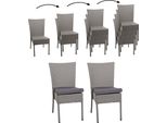 Set Di 2 Sedie In Poly Rattan HWC-G19, Sedia Da Balcone E Da Giardino, Impilabili ~ Grigio, Cuscini Grigio Scuro