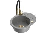 Mexen Kevin Lavello In Granito 1-Vasca Con Sgocciolatoio E Batteria Da Cucina Aster, Grigio - 6517-71-73450-57-G
