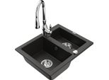 Mexen Carlos Lavello In Granito 1,5 Vasche Con Miscelatore Cucina Savita, Nero/Oro Metallico - 6518-75-672601-00