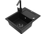 Mexen Enzo Lavello In Granito A 1 Vasca Con Sgocciolatoio E Miscelatore Da Cucina Rita, Nero - 6506-77-670300-70-B