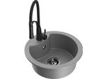 Mexen Diego Lavello In Granito A 1 Vasca Con Rubinetto Da Cucina Aster, Grigio - 6512-71-73450-70-B