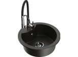 Mexen Diego Lavello In Granito A 1 Vasca Con Rubinetto Da Cucina Aster, Nero/Oro Metallizzato - 6512-75-73450-07-B