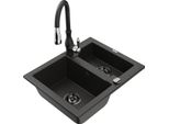 Mexen Carlos Lavello In Granito 1,5 Vasche Con Miscelatore Da Cucina Savita, Nero/Oro Metallizzato - 6518-75-672601-70-B