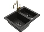 Mexen Carlos Lavello In Granito Con 1,5 Vasche Con Miscelatore Da Cucina Carla, Nero/Oro Metallizzato - 6518-75-670700-50-B