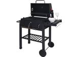 Carrello Per Barbecue HWC-K93, Supporto Per Barbecue A Carbone Barbecue Da Giardino Con Ripiani Per Coperchio, Acciaio, 110X100X51Cm Nero