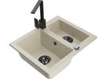 Mexen Carlos Lavello In Granito Con 1,5 Vasche E Miscelatore Cucina Rita, Beige - 6518-69-670300-70