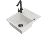 Mexen Enzo Lavello In Granito A 1 Vasca Con Scolapiatti E Miscelatore Da Cucina Duero, Bianco - 6506-20-671600-70