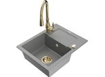 Mexen Enzo Lavello In Granito 1-Vasca Con Sgocciolatoio E Miscelatore Cucina Savita, Grigio - 6506-71-672601-50
