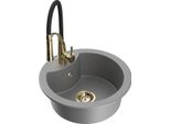Mexen Diego Lavello Da Cucina In Granito A 1 Vasca Con Rubinetto Aster, Grigio - 6512-71-73450-57-G