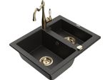 Mexen Carlos Lavello In Granito Da Cucina 1,5 Vasche Con Miscelatore Carla, Nero/Oro Metallizzato - 6518-75-670700-50