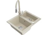 Mexen Carlos Lavello In Granito Da 1,5 Vasche Con Miscelatore Da Cucina Savita, Beige - 6518-69-672601-69