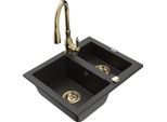 Mexen Carlos Lavello In Granito 1,5 Vasca Con Miscelatore Da Cucina Savita, Nero/Oro Metallizzato - 6518-75-672601-50
