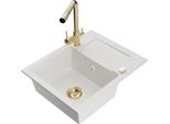 Mexen Enzo Lavello In Granito 1-Vasca Con Sgocciolatoio E Rubinetto Da Cucina Duero, Bianco - 6506-20-671600-50