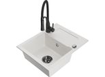 Mexen Enzo Lavello In Granito A 1 Vasca Con Gocciolatoio E Miscelatore Cucina Aster, Bianco - 6506-20-73450-70-B