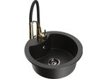 Mexen Diego Lavello In Granito A 1 Vasca Con Miscelatore Cucina Aster, Nero/Oro Metallizzato - 6512-75-73450-57-B