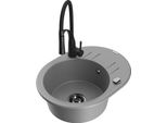Mexen Kevin Lavello In Granito A 1 Vasca Con Scolapiatti E Rubinetto Da Cucina Aster, Grigio - 6517-71-73450-70-B